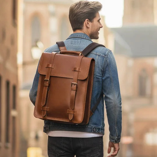 Men's Leather Rolling Backpack