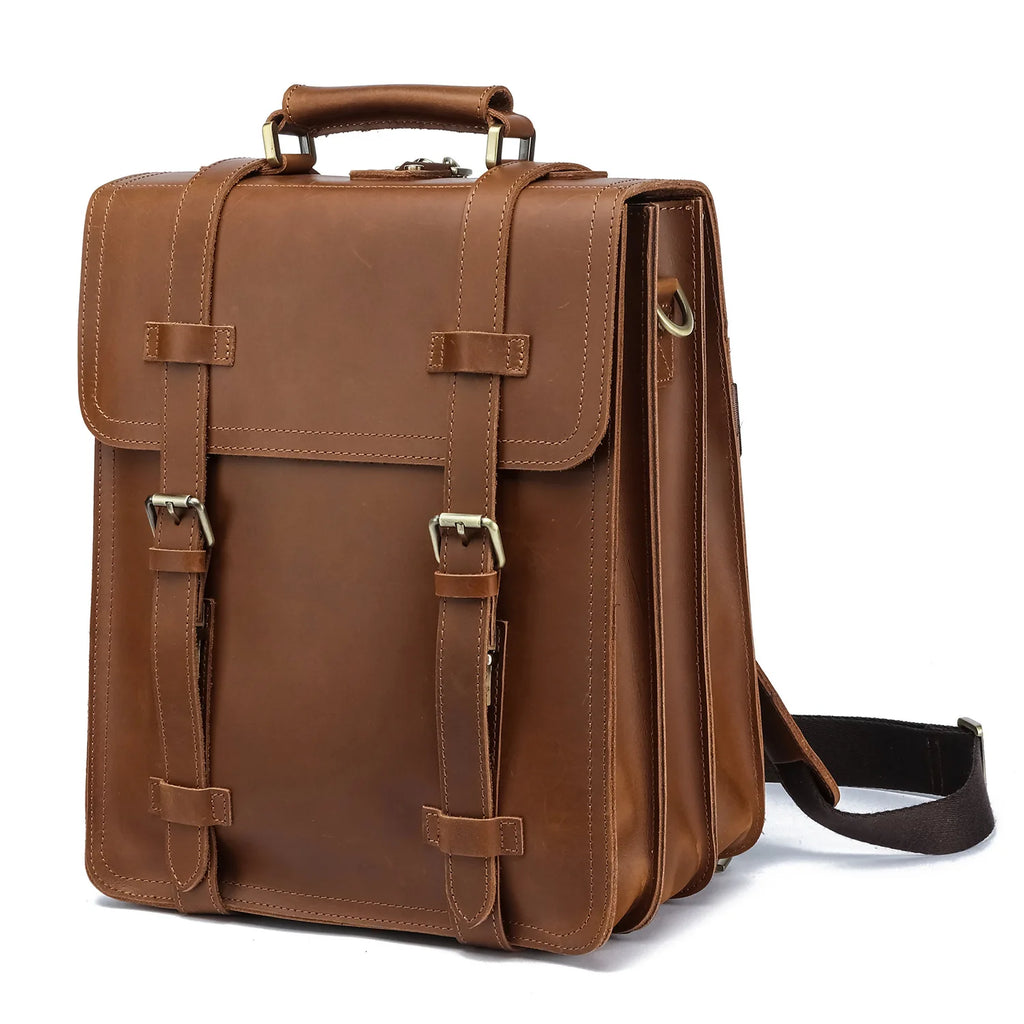 Men's Leather Rolling Backpack